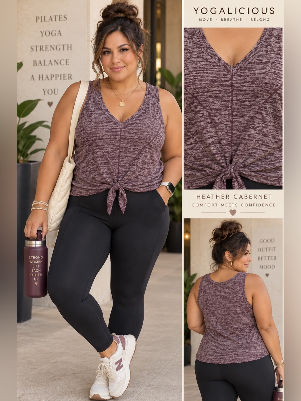 YOGALICIOUS V Neck Tie Front Athletic Tank Top NWT
